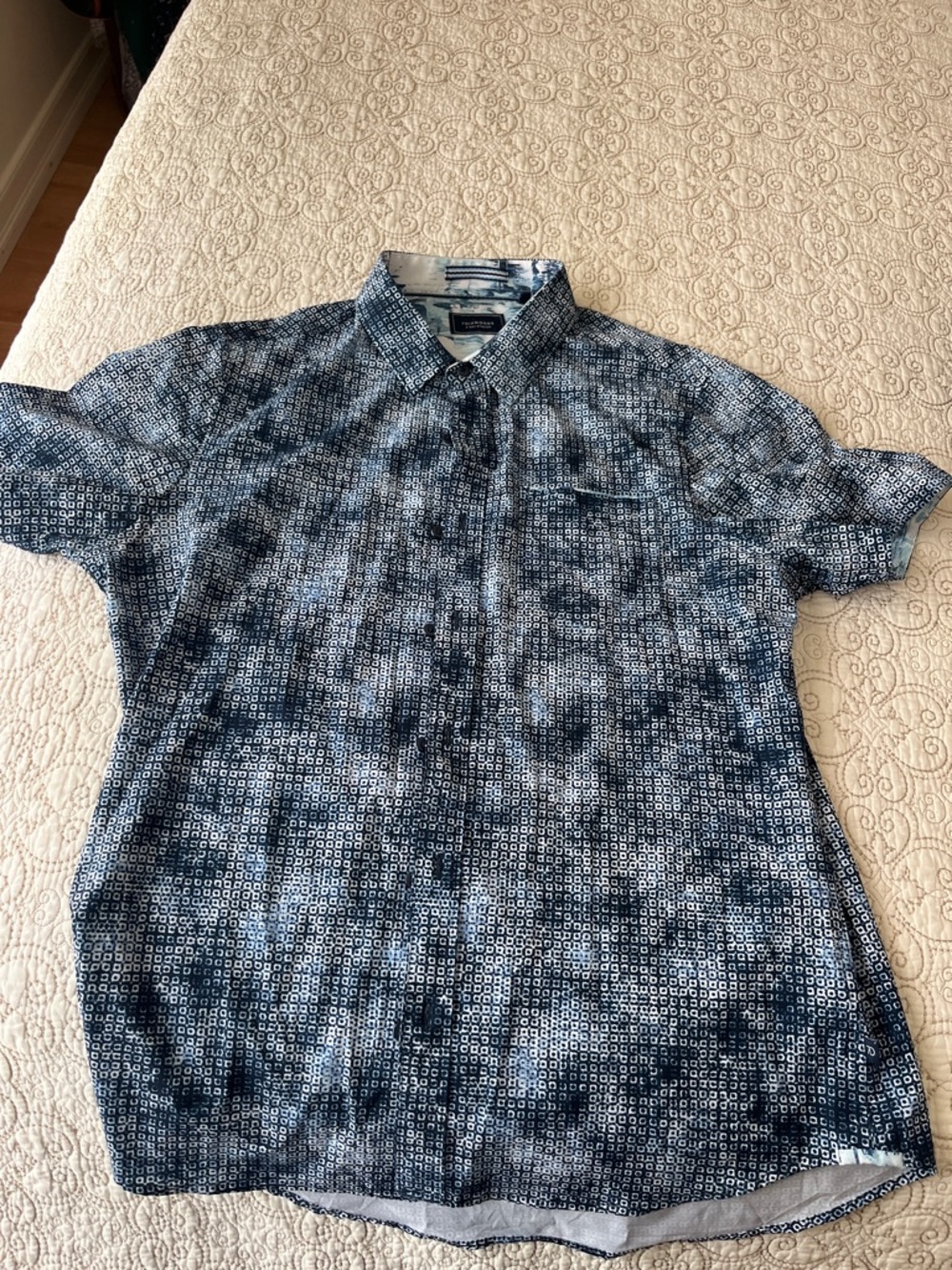 7 Diamonds Men's Blue Patterned Short-Sleeve Shirt